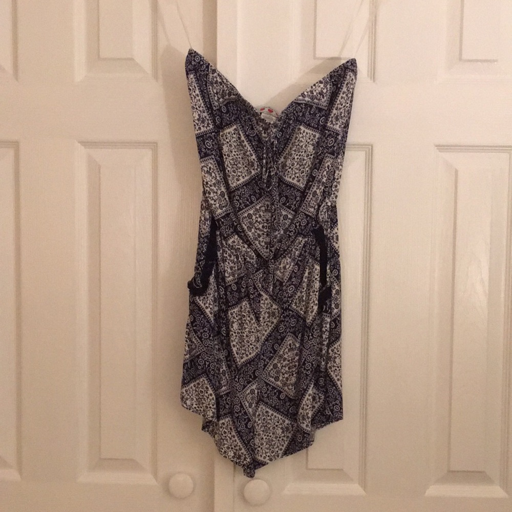 Blue and white patterned romper!